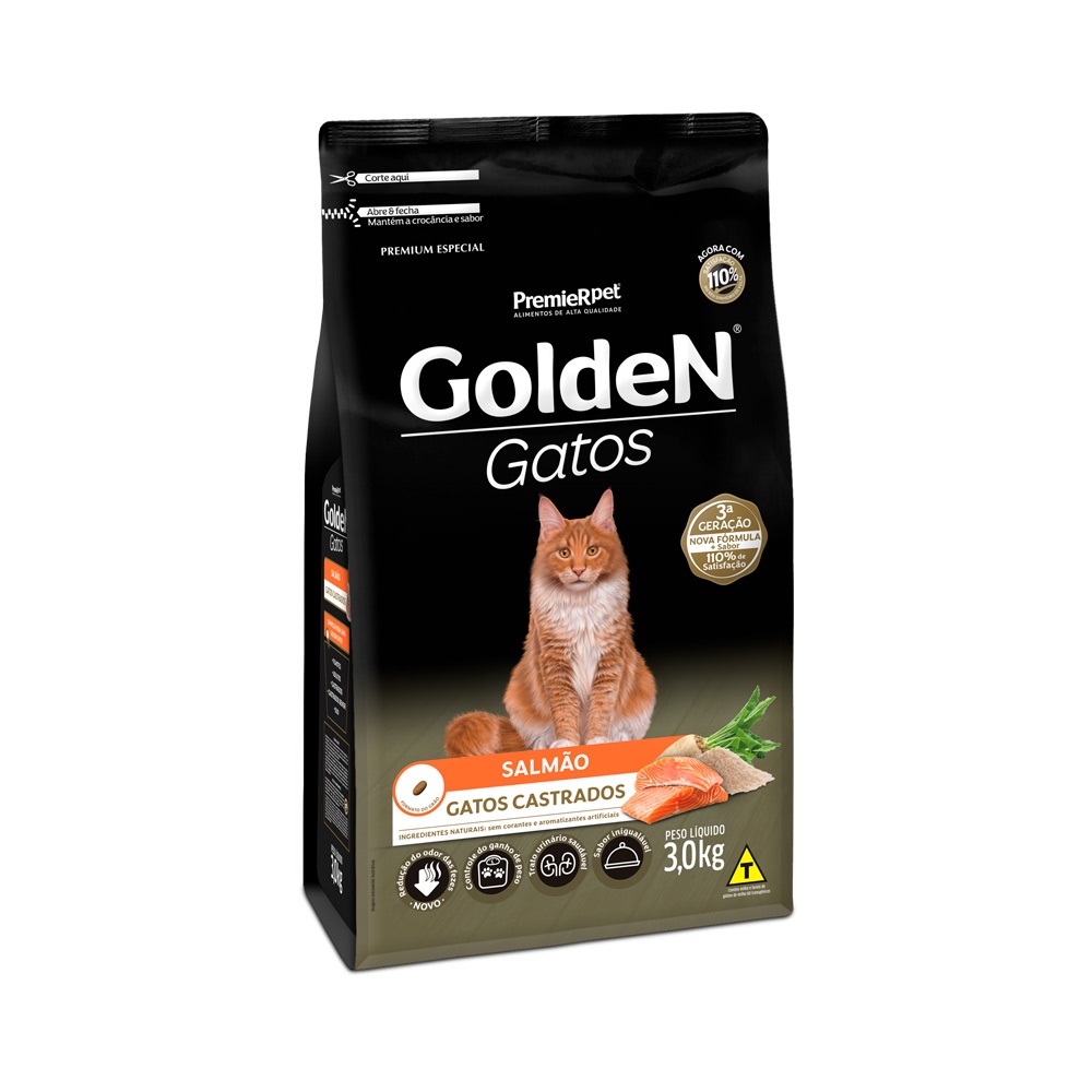 GOLDEN GATOS ADULTOS CASTRADOS SALMAO 3,0KG