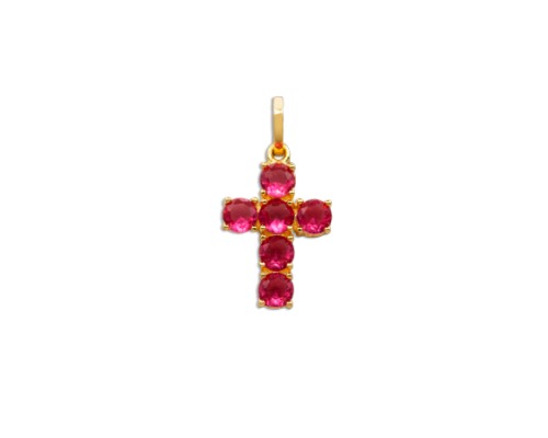 MEDALHA CRUZ PEQ 6 CRISTAIS ROSA