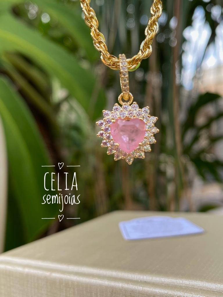 MEDALHA CORACAO FUSION ROSA