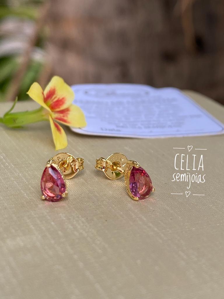 BRINCO GOTA MINI CRISTAL ROSA