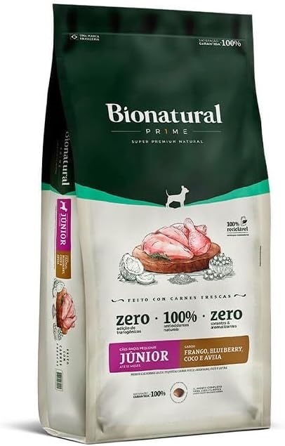 BIONATURAL PRIME CAES RAÇAS PEQUENAS JUNIOR FRANGO 10KG