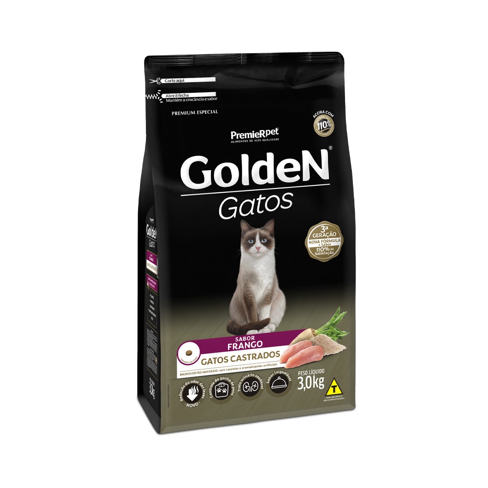 GOLDEN GATOS ADULTOS CASTRADOS FRANGO 3,0KG