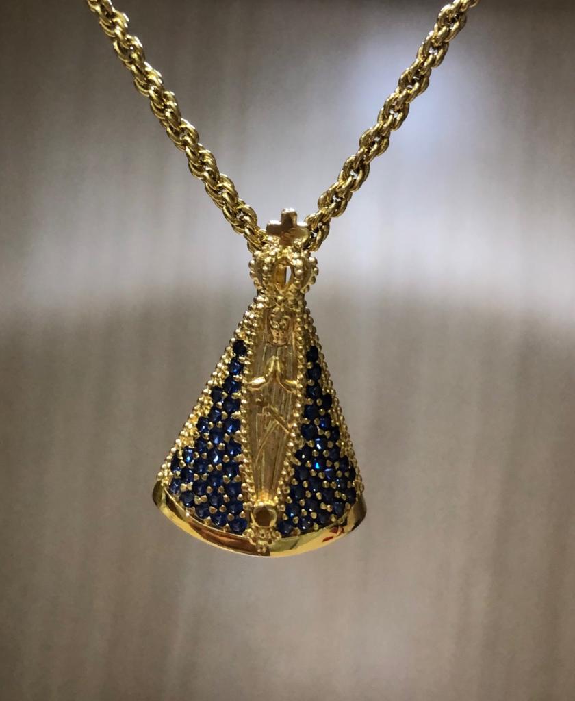 PINGENTE NOSSA SRA APARECIDA ZIRCONIAS AZUIS
