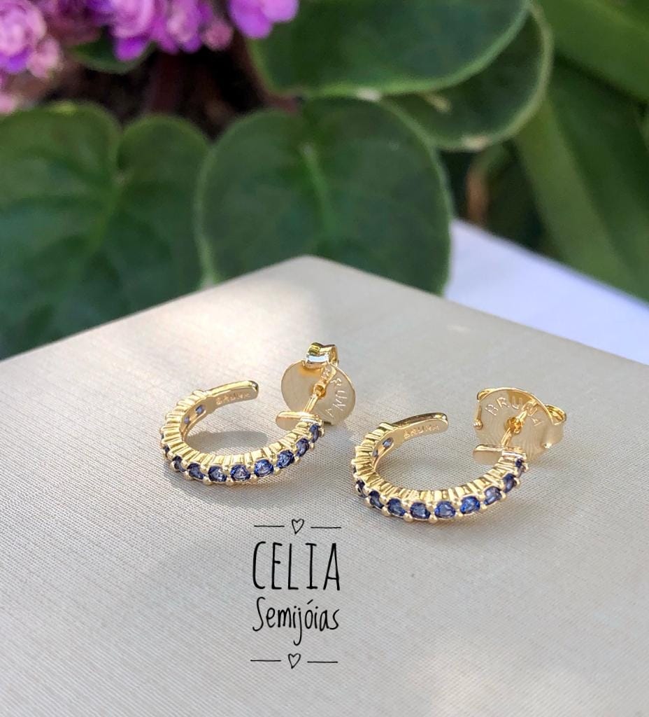 BRINCO ARGOLINHA ZIRCONIA AZUL ESCURO