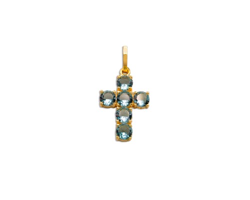 MEDALHA CRUZ PEQ 6 CRISTAIS AZUL