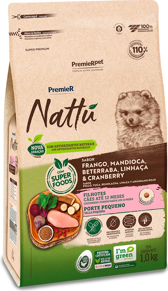PREMIER NATTU CAES FILHOTES PORTE PEQUENO MANDIOCA 1,0 KG