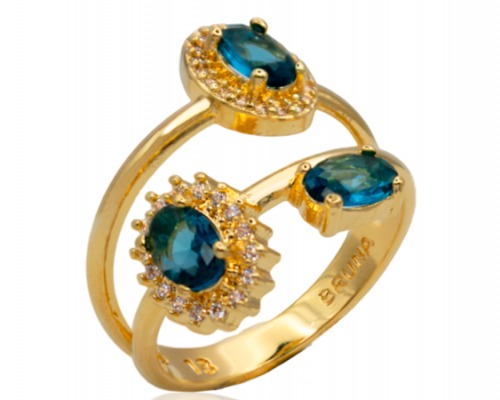 ANEL TRES CRISTAIS AZUL